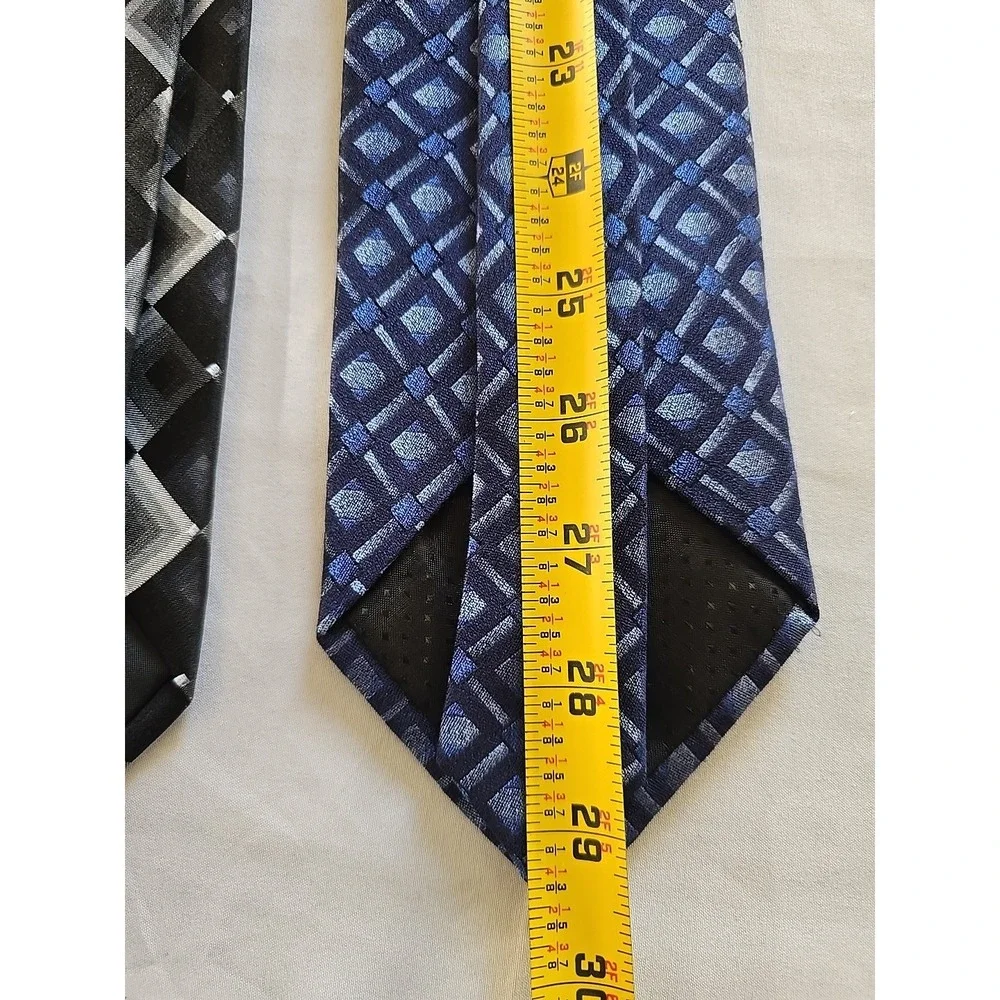 Tie Lot Of 2 Vintage Stafford Neck 100%‎ Silk Blue Black Geometric Gray Design